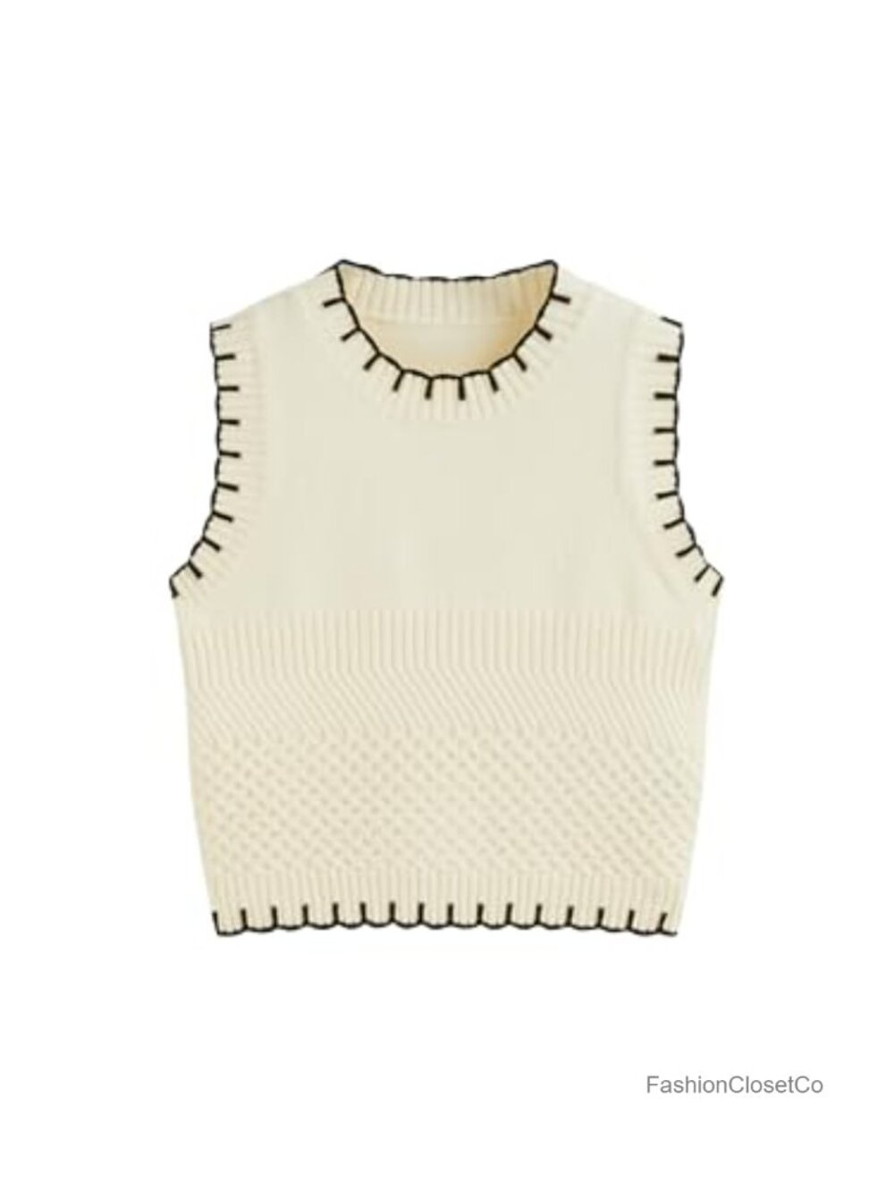 Sleeveless Knit Crop Sweater Vest Color Block Crew Neck Casual Pullover - Picture 1 of 4
